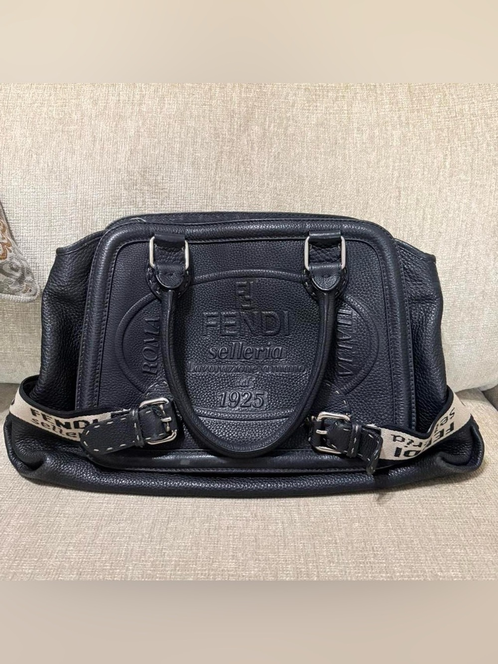 Fendi Black Selleria Embossed Leather Tote